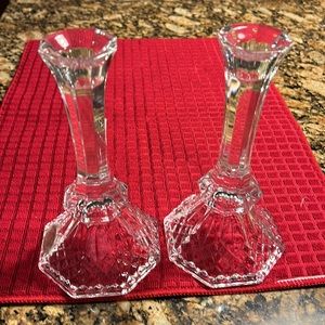 Vtg Pair Real lead Crystal cut glass Candle Sticks